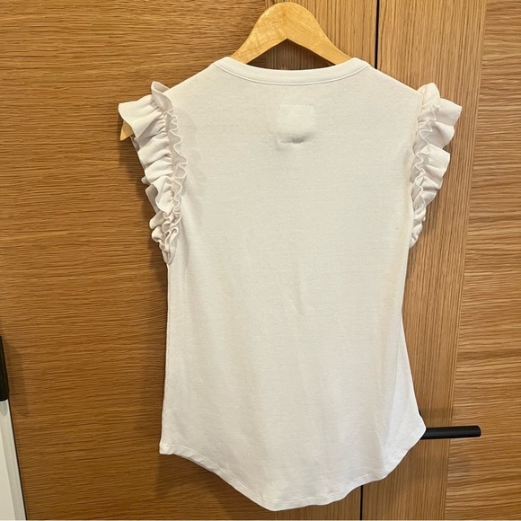 Chaser Recycled Vintage Rib Ruffle Sleeve Tee - White Small NWT - Picture 8 of 9
